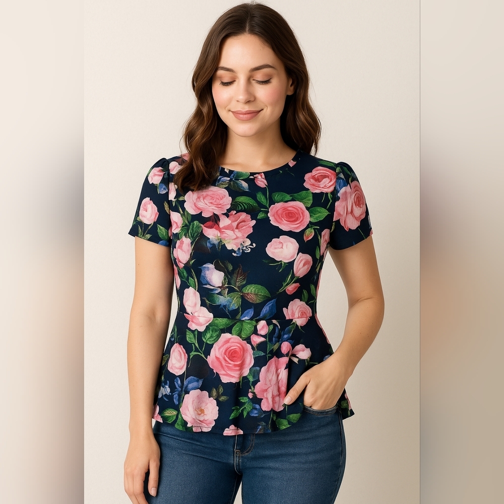 🌸 Betsey Johnson Floral Peplum Top Size 14 EUC